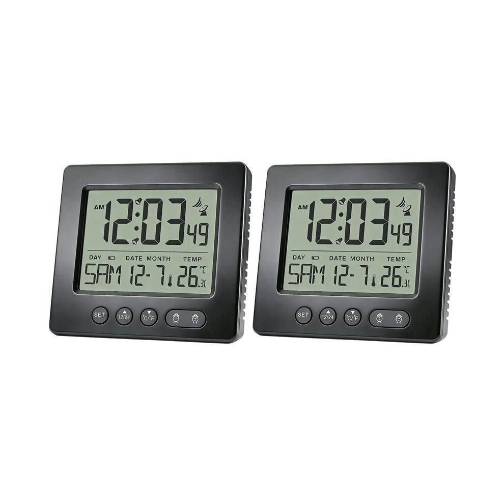 2X Digital Radio Alarm Clock, Radio Alarm Clock with 2 Alarm Times, Thermometer, Radio-Controlled Clock, 5-Minute