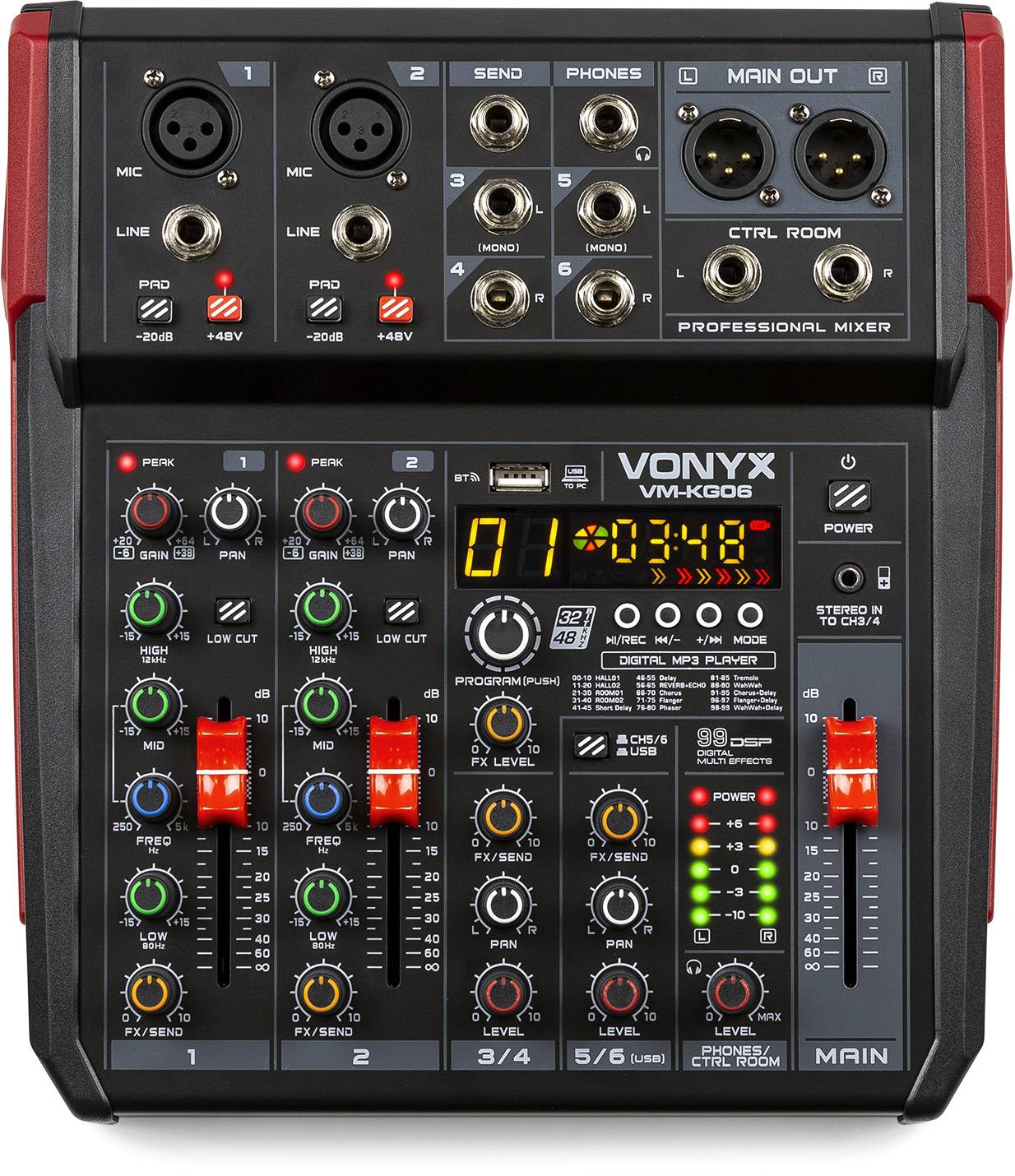 Vonyx VM-KG06 Musikmischpult 6-Kanal BT/DSP/USB Aufnahme