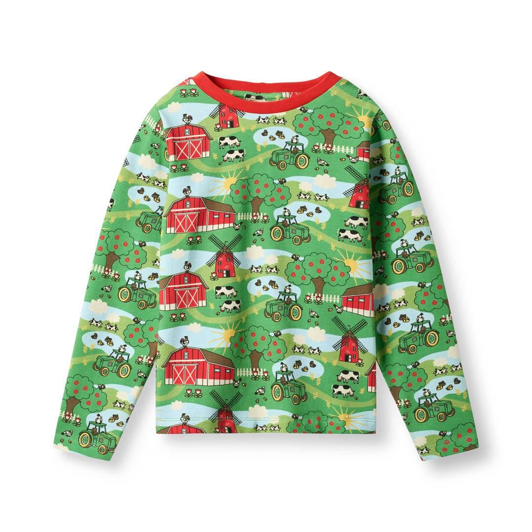 Gala langærmet bluse med bondegård - Green / 2-3