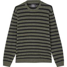 Mads Nørgaard - Copenhagen Eco Wool Karsten Stripe Knit Mand Grøn+Sort+Striber Sweaters Str XXL - hos Magasin