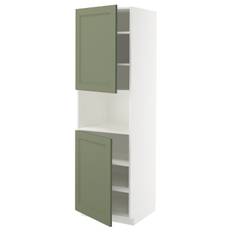 IKEA - METOD højskab til mikroovn med 2 låg/hyld, hvid/Axstad grågrøn, 60x60x200 cm