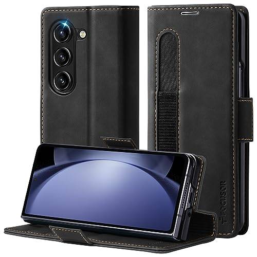 Focusor fodral för Samsung Galaxy Z Fold 5 läder med S-pennhållare, [kortfack] Samsung Z Fold5 mobiltelefonfodral vikbart fodral skydd stötsäkert skyddsfodral för Galaxy Z Fold 5,Svart