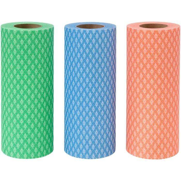 Pack de 2 Rouleaux de 50 Lingettes Lavables Réutilisables Non Tissées Multiusage Absorbantes Couleur Aléatoire