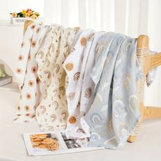 TEMU 4pcs Rainbow&sun Muslin Blankets, Bamboo Feeding Bibs, Burp Clothes