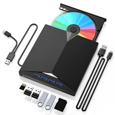 BNEHHOV Externes CD DVD Laufwerk USB 3.0 Typ-C, Extern mit SD/TF-Kartenleser Portable RW Brenner, Schnelle Datenübertragung Tragbar für Laptop,Desktop, für Windows 11/10/8/7/XP Linux OS, Mac OS, Vista