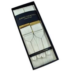 Albert Thurston Trouser Braces - White Moire with White Leather and White Braid Ends