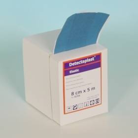 Detectaplast Elastic, blåt sårplaster, elektromagnetisk og visuelt sporbart rulle, 8 cm × 5 meter overholder HACCP forskrifter