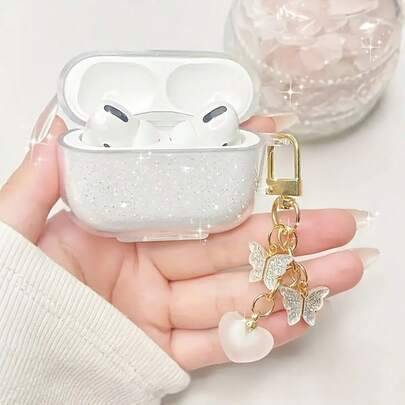 Transparent glitterfodral för hörlurar + fjärilshänge kompatibelt med Pro 3 för iPhone, hörlursfodral för AirPods 1/2, nytt trådlöst skyddsfodral för - Genomskinlig (Multi-size)