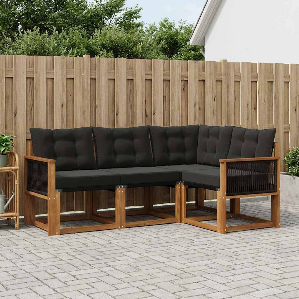 vidaXL Udendørs sofagruppe med pude 4 pcs Naturfarvet og sort