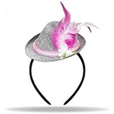 Hatstar Mini seppelhatt med diadem, miniatyr traditionell hatt med fjäder i rosa, kostym tillbehör för Oktoberfest outfit för kvinnor och män