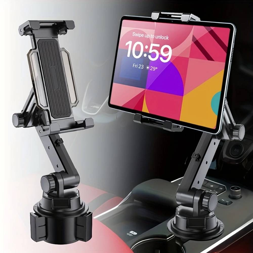 Universal 360 Car Tablet Stand Cup Holder Automobile Mount with Cable Fixing Cradle for IPad Pro 12.9 Samsung Tab S7 Plus 12.4