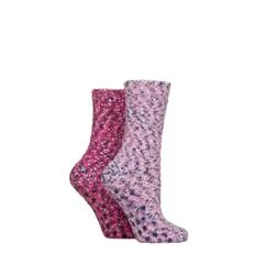 Women's 2 Pair SOCKSHOP Popcorn Feather Slipper Socks with Grip Hot Pink 4-8 Women's