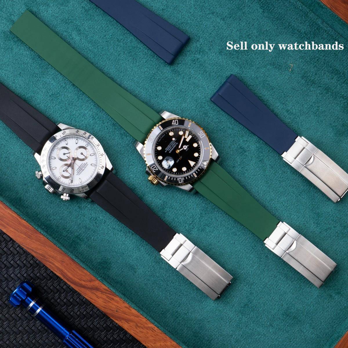 Silikonarmband För Rolex DAYTONA SUBMARINER Yacht-Master GMT 20 mm svart mörkblå röd brun vit grön gummiurarmband beige