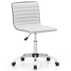 COSTWAY Ergonomisk kontorsstol, snurrstol utan armstöd, skrivbordsstol vadderad med hjul, chefsstol, datorstol kan belastas upp till 150 kg för hem, kontor, vit