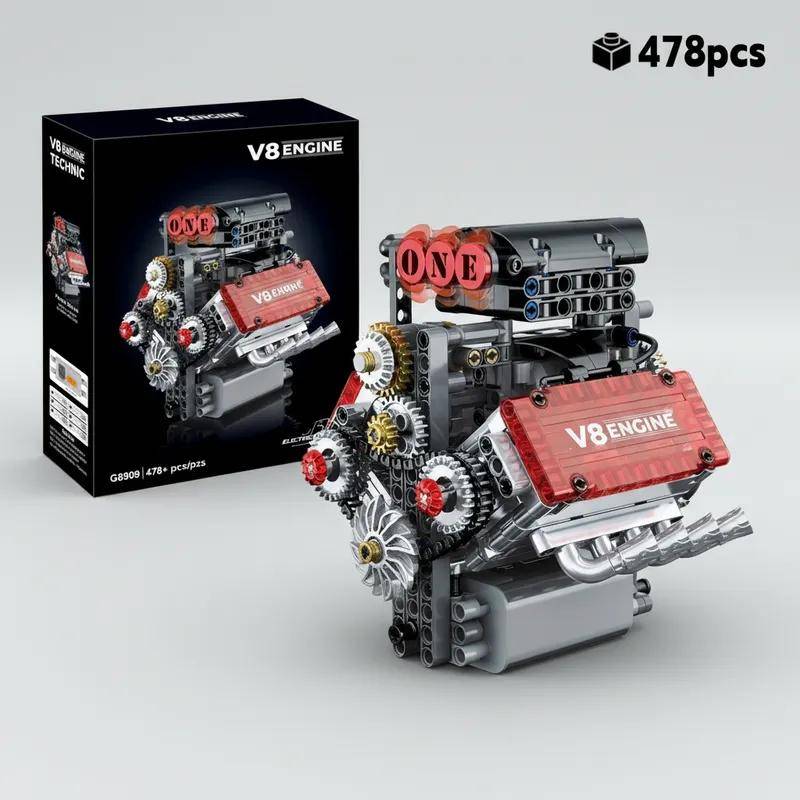 478 delar Motoriserad Mekanisk V8 Motor Byggsats Technic Modellbil Delar Samlarset Julklapp För Män Pojkar