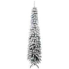 Kunstigt juletræ 210 cm med 490 spidser og kunstig sne foldbart med metalfod til festlig juledekoration i grøn og hvid
