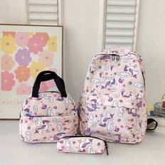 3 Pieces/Set Of Fashionable Printed Leisure Travel Backpack Large Capacity Backpack Childrens Backpack Girls ' Backpack Preparatory Style School Fashi - Baby Pink