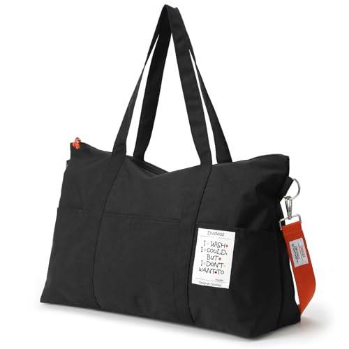 Dizdvizd Reise Duffel Bags Damen und Herren, wasserdichte Sporttasche Übernachtungstasche Handgepäcktasche für Wochenendausflug, Schwimmen, Wandern, Yoga und Sauna, Schwarz