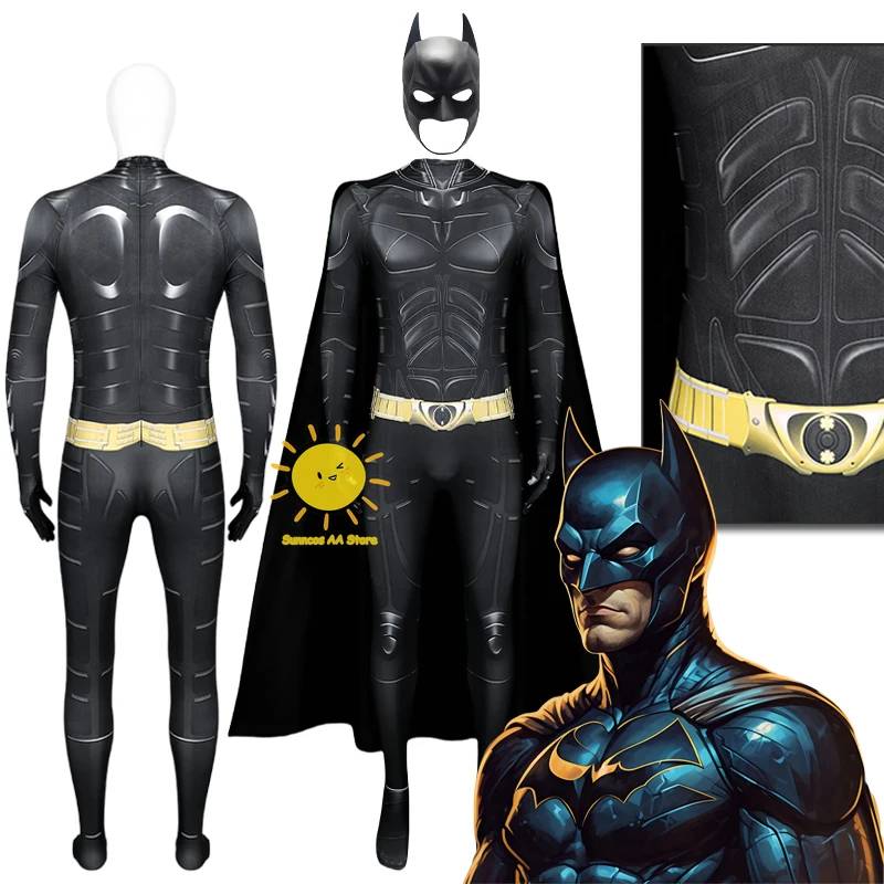 BEAST KINGDOM Movie Batman Cosplay Bruce Wayne Cosplay Costume Jumpsuit Cloak Mask Batman Halloween Carnival Cos Adult Men Gifts