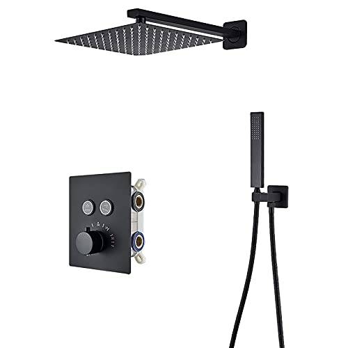 shower head Termostatiskt regnduschsystem Svart duschblandare Set Väggmonterad Mässing Dusch Combo Set Enkelhandtag Regnblandare Dusch med Duschhuvud, Handdusch, 16 tum shower faucet
