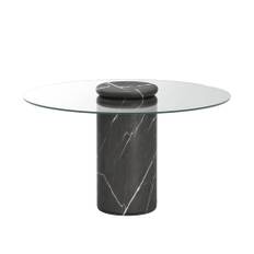 Karakter - Castore dining table Ø130, Pietra Grey / clear glass - Matbord - Angelo Mangiarotti - Grå - Glas/Naturmaterial/Textilmaterial/Sten