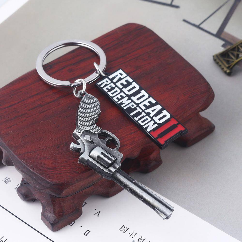 Spel RDR2 Arthur Morgan Revolver Nyckelring Red Dead Redemption 2 Nyckelring Västerländsk Cowboy Fans Gåva Cosplay Män Kvinnor Väska Smycken