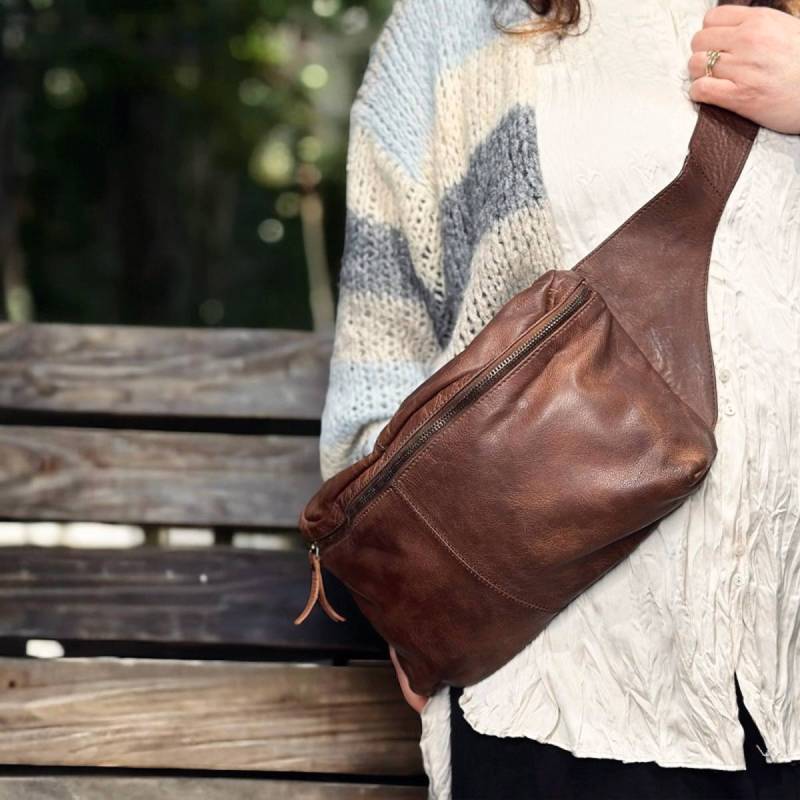 Adeline bumbag - Stor - Blød cognac el sort kalveskind - Orchid