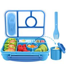 Amathley Brotdose Kinder mit Fächern,Bento Box Kinder,Brotdose Erwachsene,1300ML Lunchbox mit 5 Fächern und Saucenbehältern,Mikrowellen-und Spülmaschinenfest,BPA-frei und Wiederverwendbar (Blau)