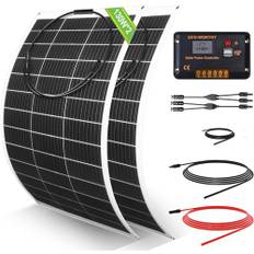 ECO-WORTHY Kit mjuk solpanel 260 W 12 V off-grid-system: 2 st flexibel solpanel 130 W 30 A LCD-skärm + 5 m solkabel för husvagn, husbil, båt, stuga