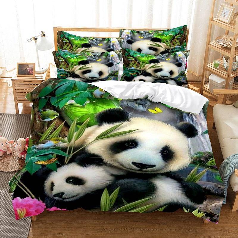 Panda påslakanset Söt djurmönster med två sängar för pojkar, flickor, mikrofiber, vild jätte panda i king size täcke US Twin(172x218cm)