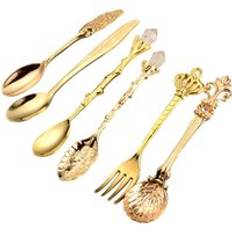6 st / set sked kaffesked set vintage bordssked antika teskedar kaffe kunglig stil metall snidade gaffel matskedar