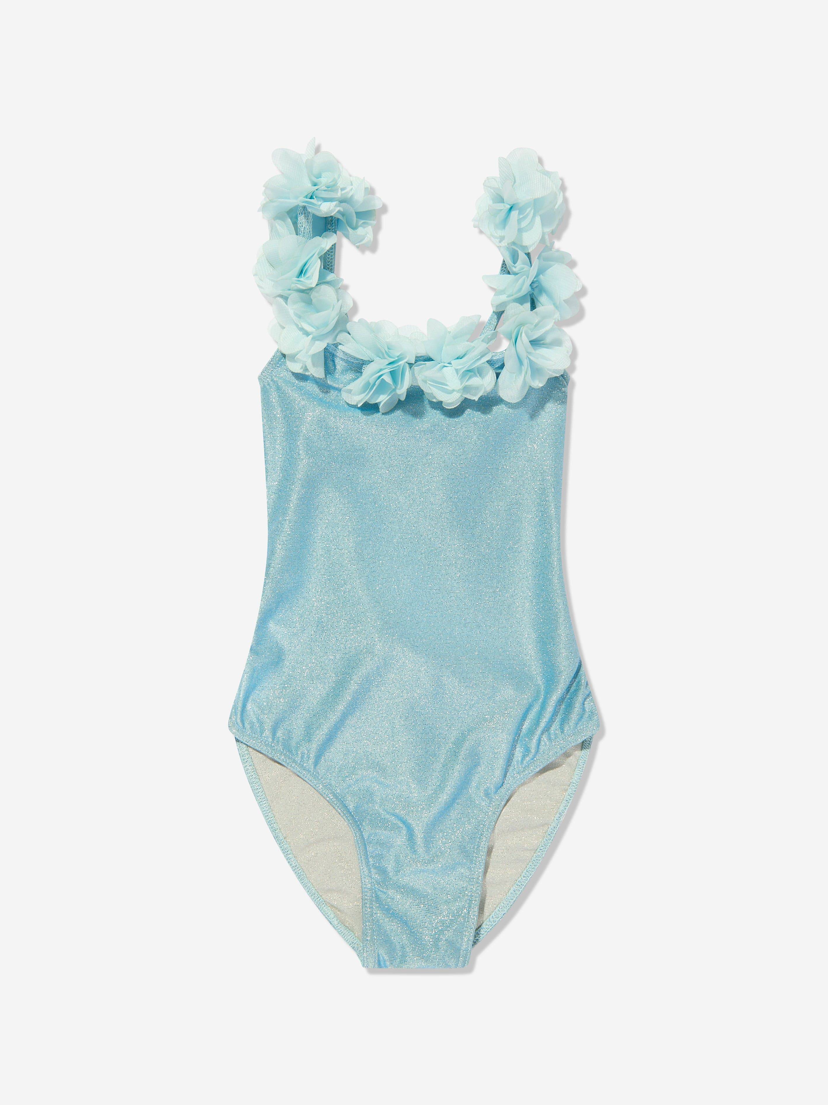 Selini Action Girls Metallic Flowers Swimsuit in Blue - Blue / 12 Yrs (12 Yrs)