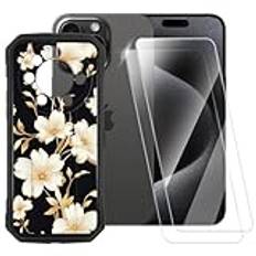 ESACMOT Guldblommor mönster fodral kompatibelt med Doogee S110 + [2-pack] skärmskydd härdat glas, stöttåligt fodral för Doogee S110 (6,5 tum)