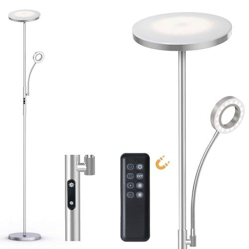 Modlicht 35W Stehlampe LED Dimmbar Silber, 4200LM Deckenfluter LED mit Leselampe, 3000-6000K Stehleuchte Wohnzimmer mit Fernbedienung & Touch-Steuerung, Stehlampe Leselampe für Schlafzimmer Büro