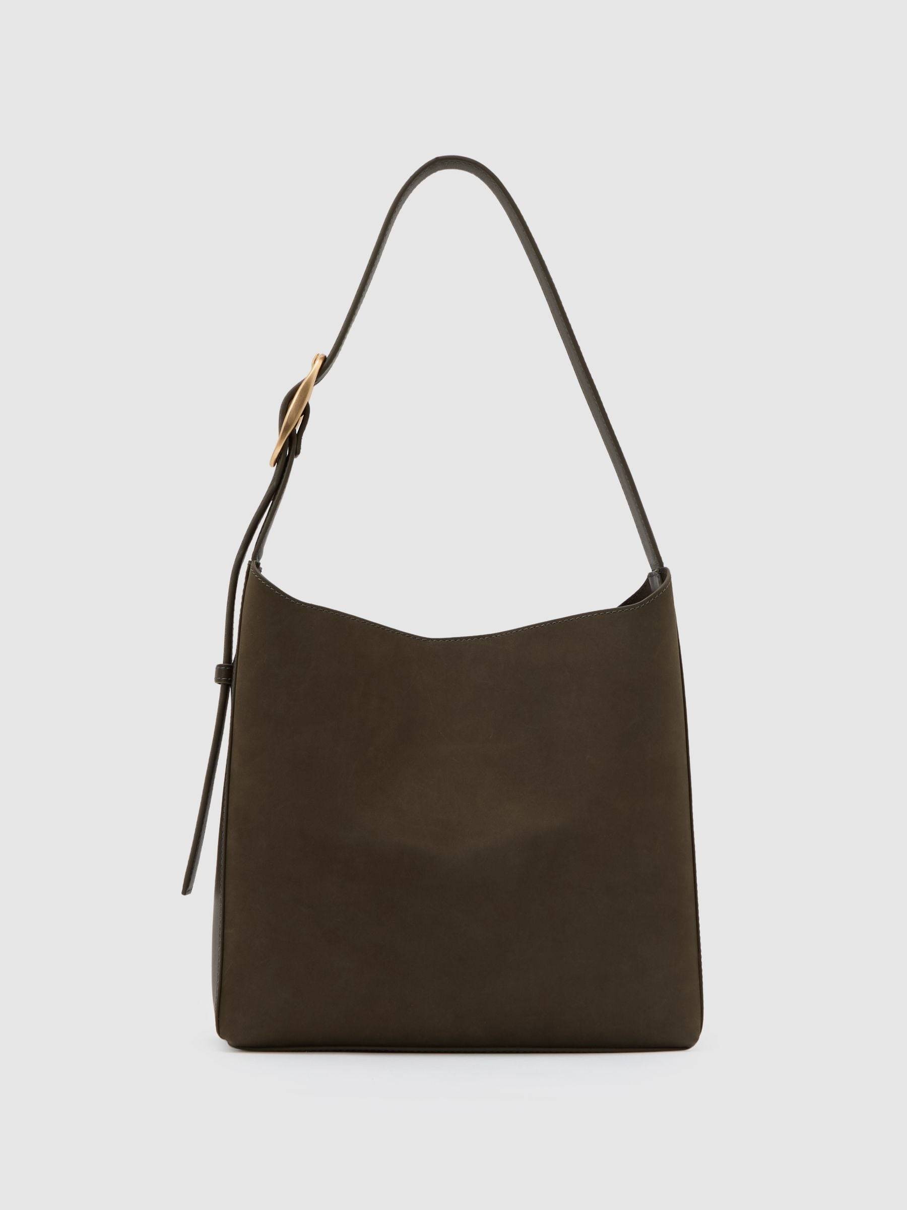 Reiss Reiss Green Greta Suede and Leather Tote Bag