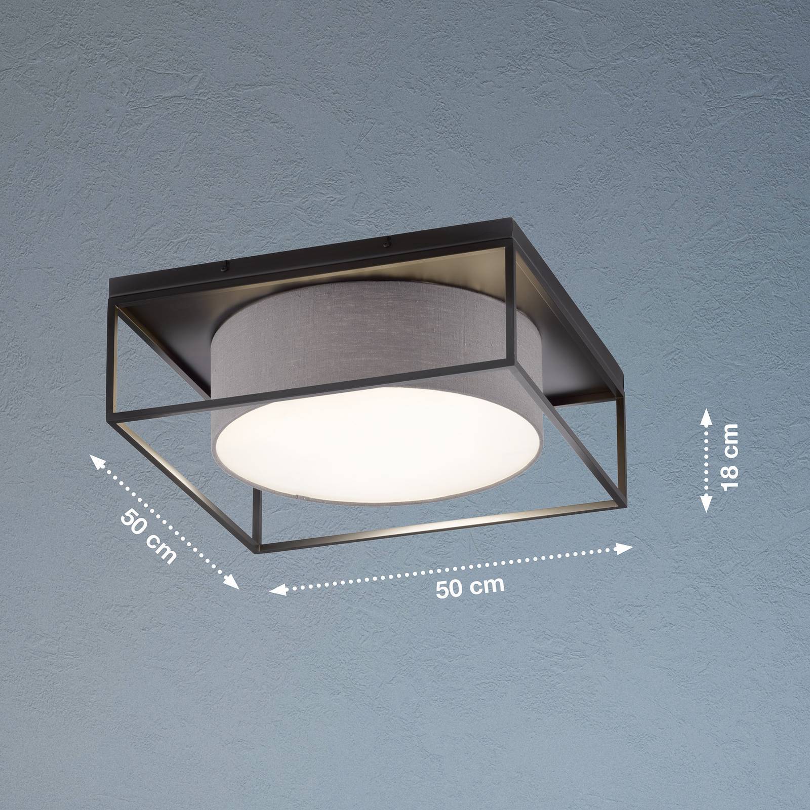 FISCHER & HONSEL Taklampa Carre, dimbar, Aluminium / grå / zink, Vardagsrum / matsal, Textil / tyger / siden, Modern, Taklampa