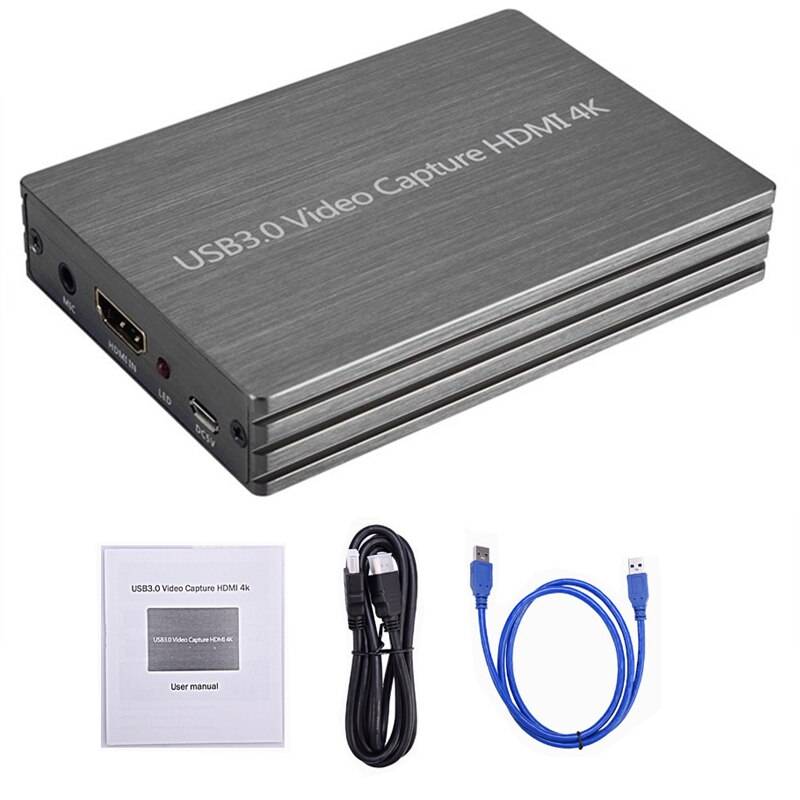 4k @ 60hz hd usb 3.0 hdmi-kompatibel videoinspelning 1080p hdmi till usb videoinspelningskort dongel för obs-fångning av spelfångstkort - Grå