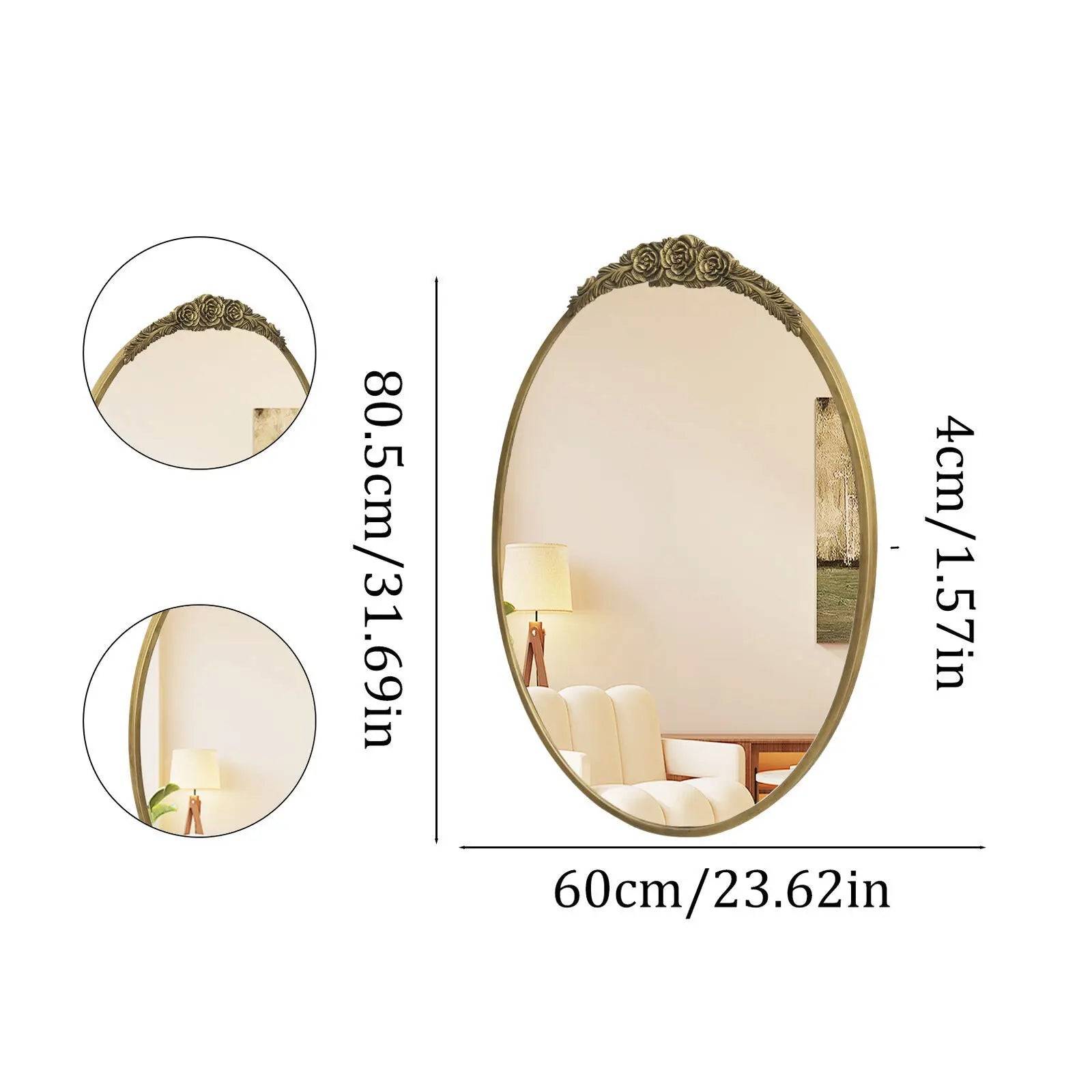 Large Wall Mirror Baroque Mirror Bathroom Decor Round/ Oval Vanity Mirror w Antique Brass Edge for Entryway, Hallway Living Room - Oval 60x80.5cm / UNITED KINGDOM