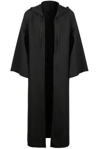 kinstell Jedi-uniform, mantel med huva, riddarkostymer, svart tunikauniform, komplett Darth-mantel med huva för halloween, cosplaykostym