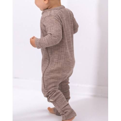 Rib Heldragt Med Lynlås I 100% Merino Uld, Oeko-texÂ® Beige Melange 68