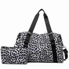 New 2 Pieces Set Large Capacity Contrast Color Soft-Sided Lightweight Zip-Up Sports Travel Bag Toiletry Bag Wash Bag Toiletry Travel Bag Makeup Storag - Black