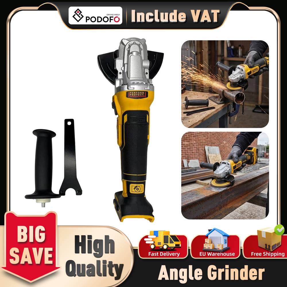 Podofo 405FN 125MM Brushless Angle Grinder Handle Adjustable Cordless Polisher Machine Rechargeable Tools fit for Dewalt Battery