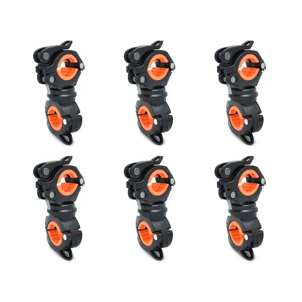 6X 360 Degree Rotating Cycling Bike Light Double Holder LED Front Flashlight Lamp Pump Handlebar Holder Black + Orange