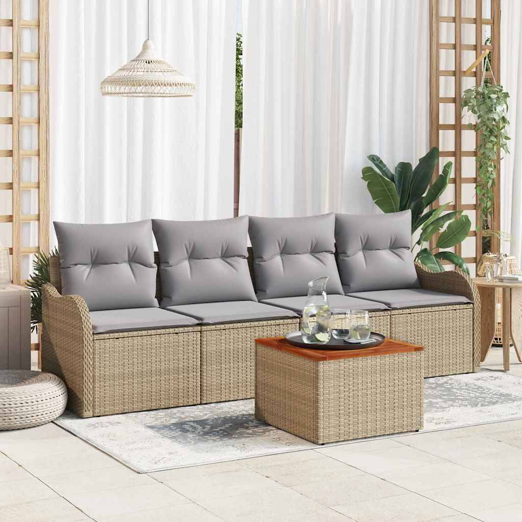 vidaXL Trädgårdsoffset 5 st Beige konstrotting