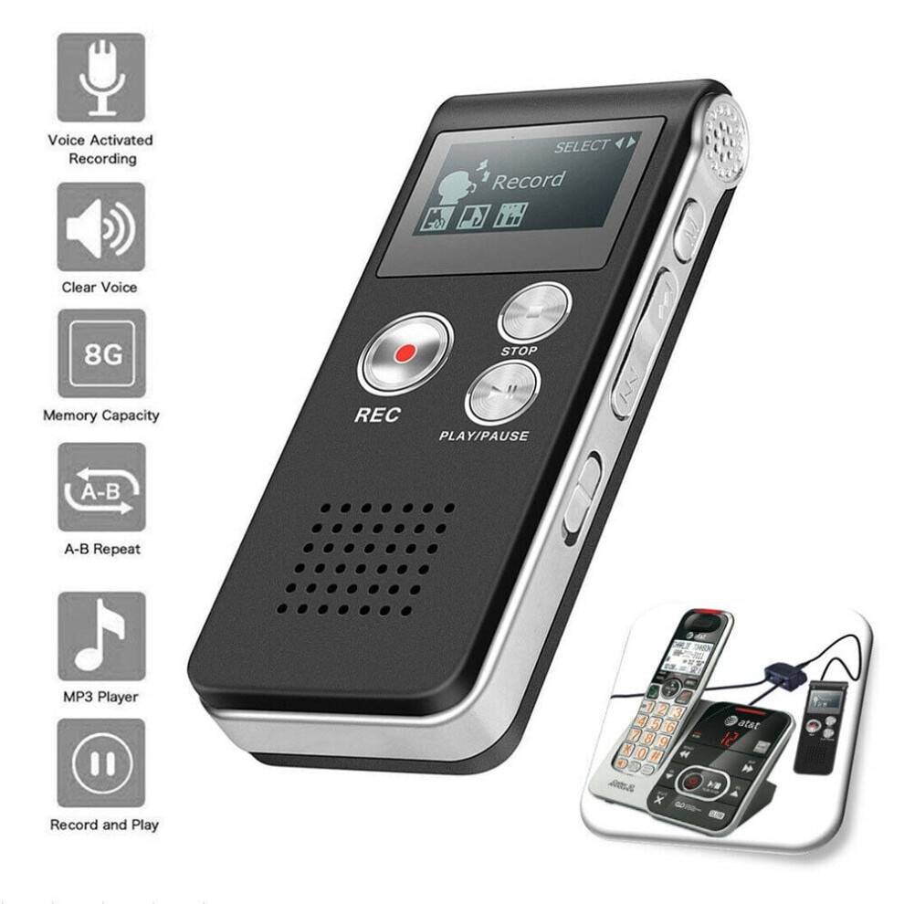 8/16/32GB Forelæsning Digital Stemmeoptager Diktafon Lyd MP3 Lyd Mini Spionoptager Mikrofon