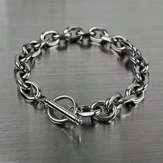 1 st 18 cm rostfritt stål tjock kedja OT låsarmband lämplig för män - Silver (18 cm,21 cm)