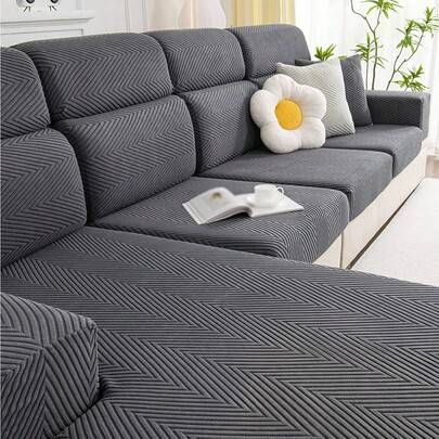1 st elastiskt stretchigt sofföverdrag i jacquard med diamantmönster, 1234 sits, L-formad soffsits, sittdyna, ryggstöd och armstödsöverdrag - Mörkgrå (Multi-size)