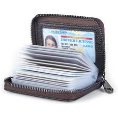Klassisk Kaffe Ægte Læder Kreditkort Holder Tegnebog RFID Blokering Sikker Kort Etui ID Etui Organizer Lynlås Tegnebog