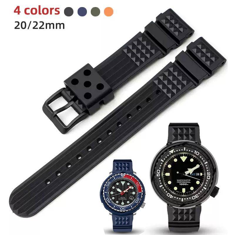 Mjuk Gummivåffla Klockarmband 20mm 22mm för Seiko Skx007 Abalone Vatten Spöke Klockarmband Herr Svart Grön Blå Silikon Armband red