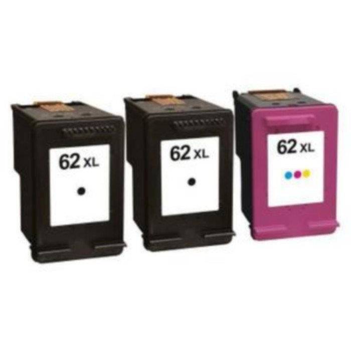 Packs 3 cartridges for HP 62XL 2 x Black and 1 x Color Compatible OfficeJet 8040